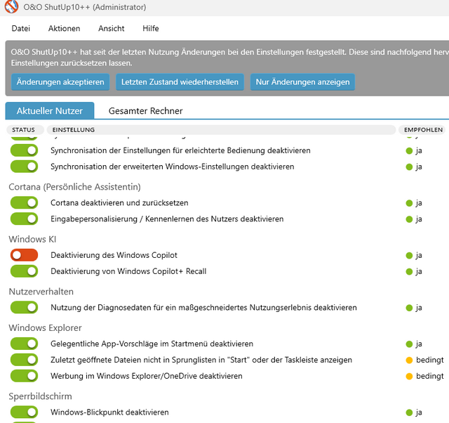 O&O ShutUp10: Copilot-Optionen