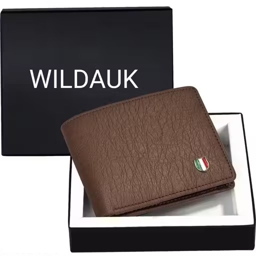 WILDAUK Men Casual, Evening/Party, Formal, Travel, Trendy Brown Artificial Leather Wallet (3 Card Slots).(W108)