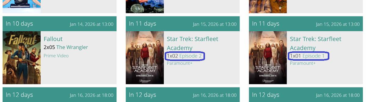 TVmaze countdown mis order