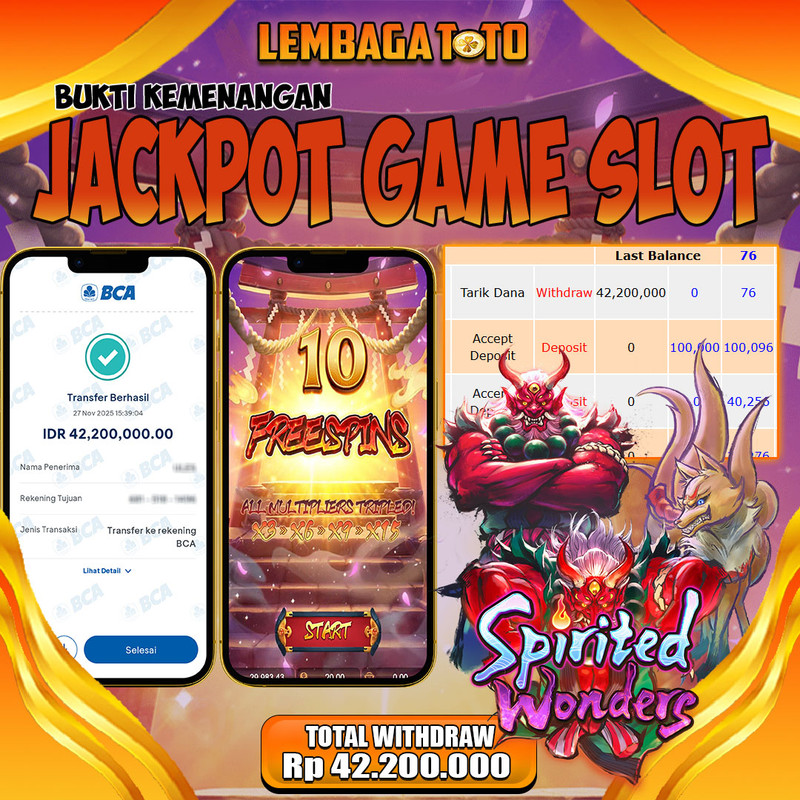BUKTI JACKPOT 28 NOVEMBER LEMBAGATOTO SPIRITED WONDERS Rp.47.200.000,- LUNAS