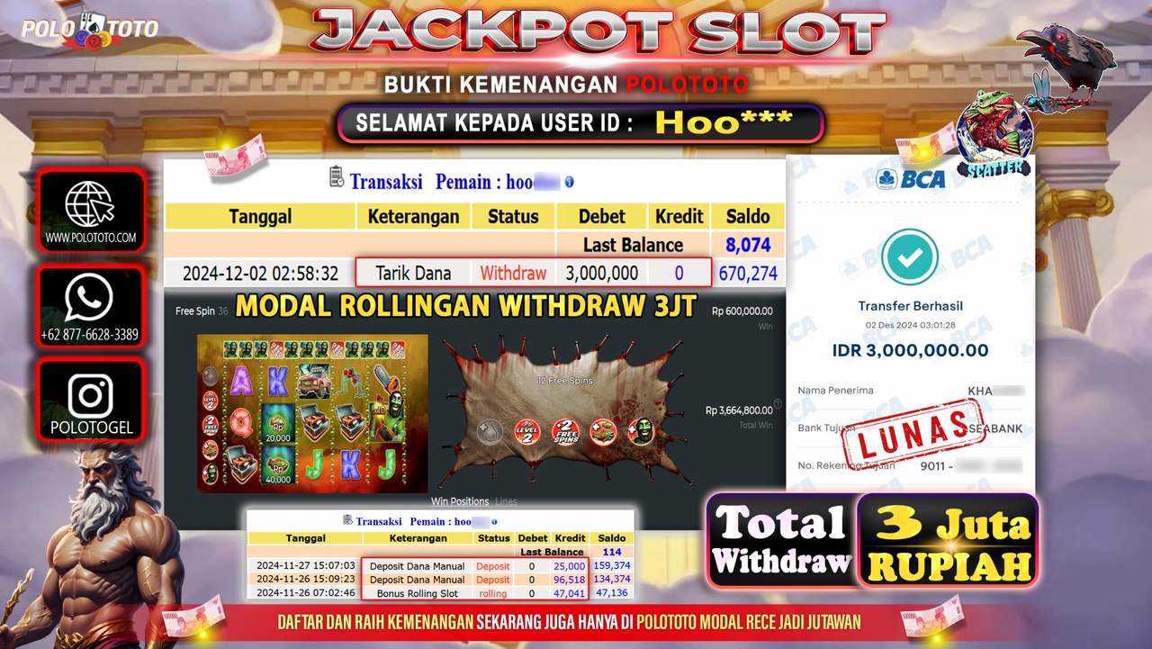 POLOTOTO JACKPOT SLOT BIG BASS HALLOWEEN 2 Rp.3,000.000,-