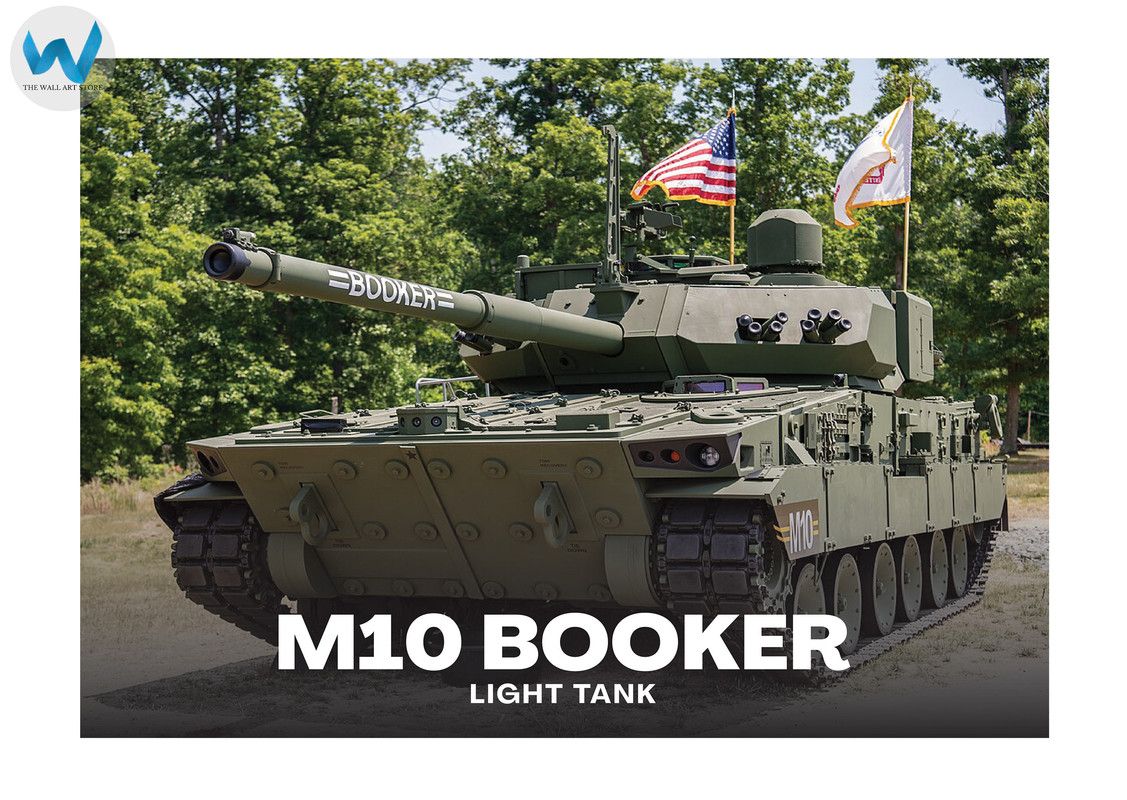 M10 Booker Light Tank Poster Military Combat Vehicle Art 12X16