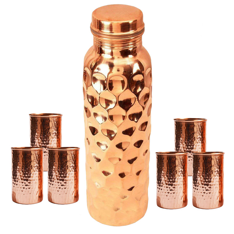 100 % reines Kupfer Wasser Diamant Stil Flasche mit Glas Auslaufsicher Gesundheit Nutzen - Bild 4 von 4