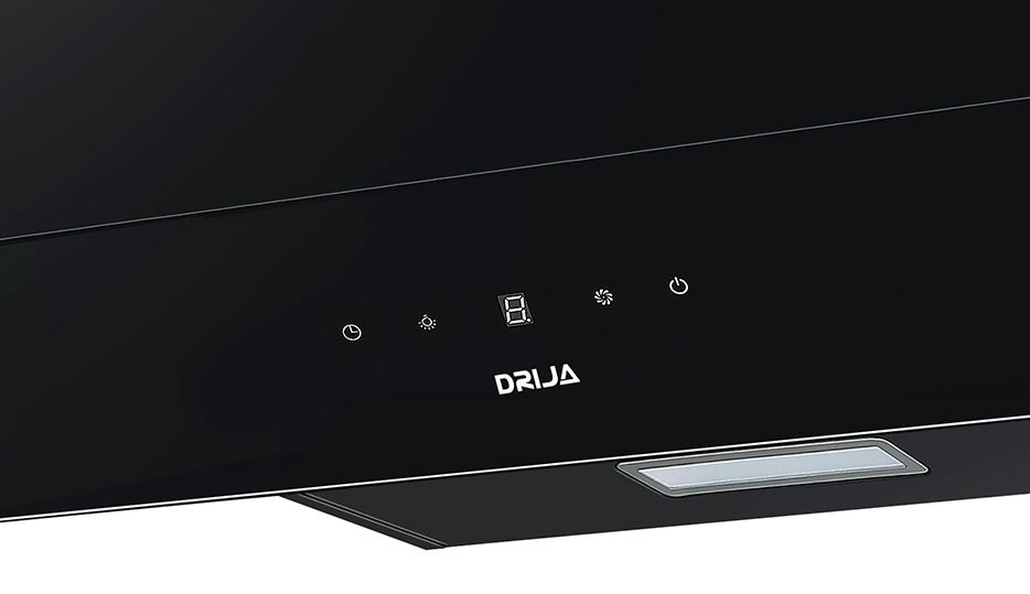 Extractor de Grasa Drija Rectángulo 76 Black con diseño inclinado y acabado en vidrio templado negro.