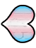 A sideways heart resembling the transgender pride flag pointing left.