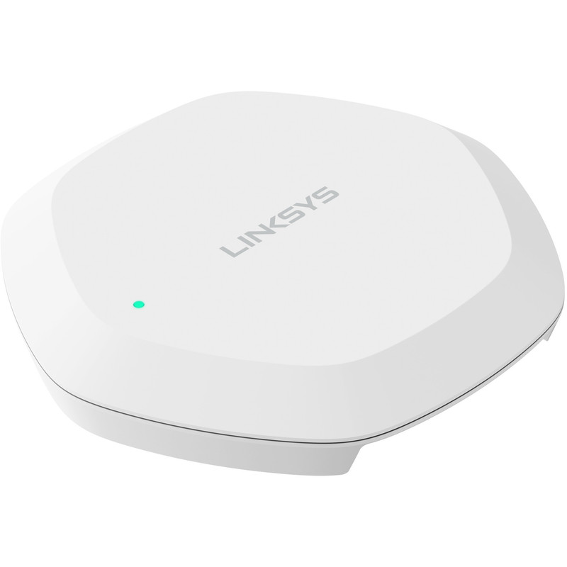 Access Point Linksys AC1300 instalado en el techo de una oficina.