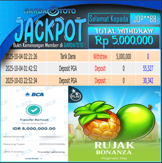 JACKPOT DI PERMAINAN SLOT Rujak Bonanza  WD Rp5.000.000