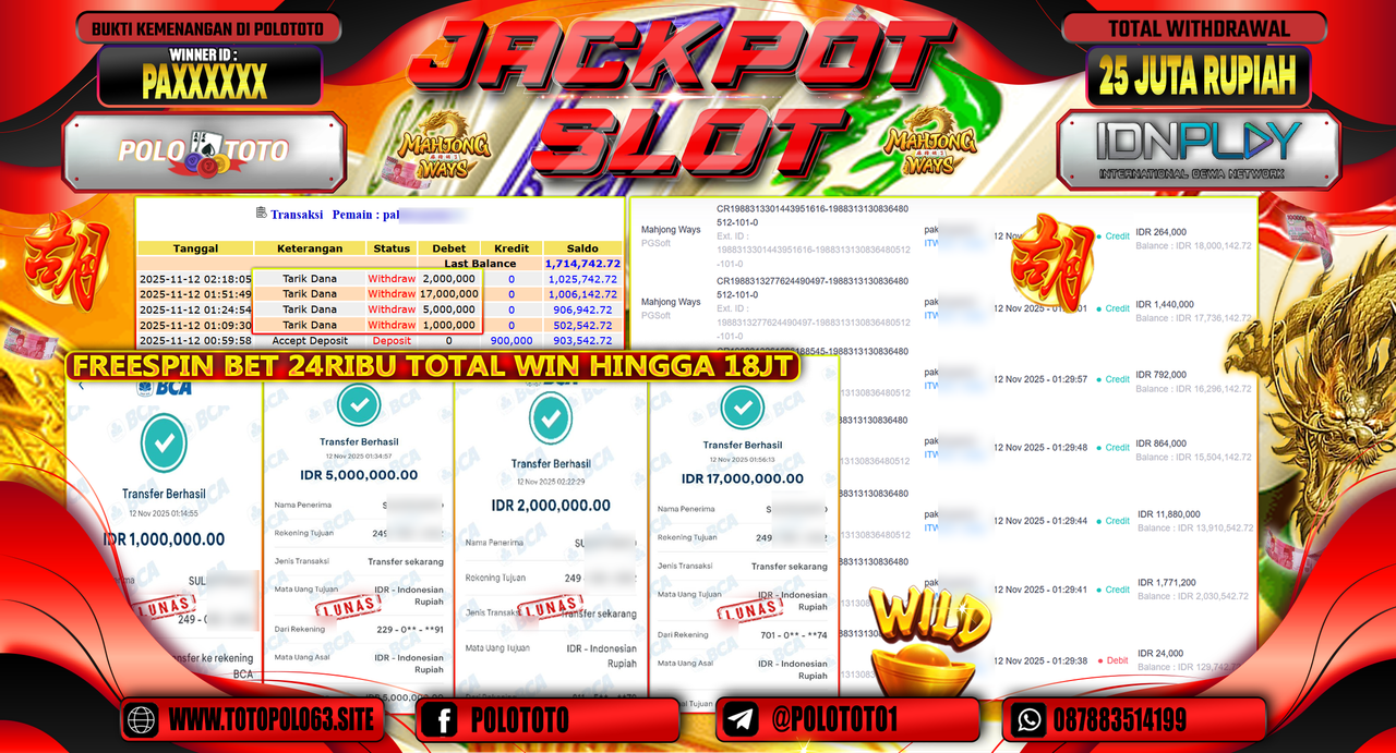 POLOTOTO JACKPOT SLOT MAHJONG WAYS Rp.25.000.000,- LUNAS