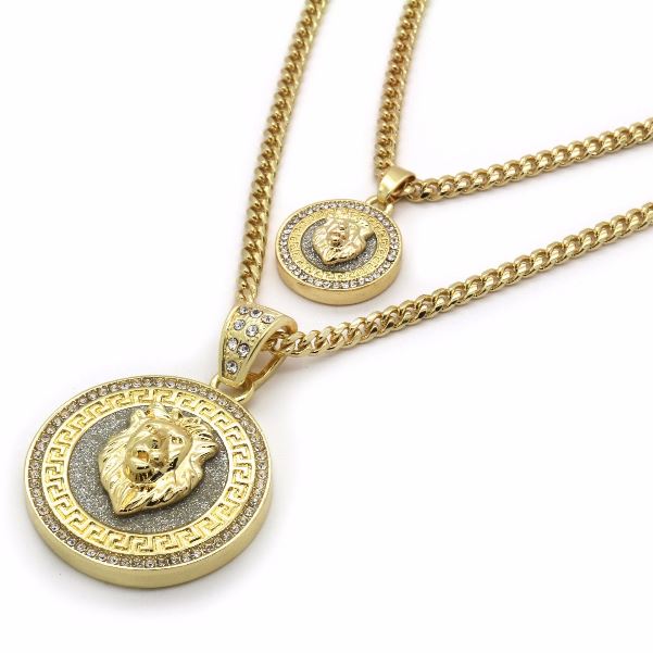 Paquete De 5 piezas 14k Chapado en Oro Cadena de Hip Hop de circonita cúbica CZ Colgante De León Grande