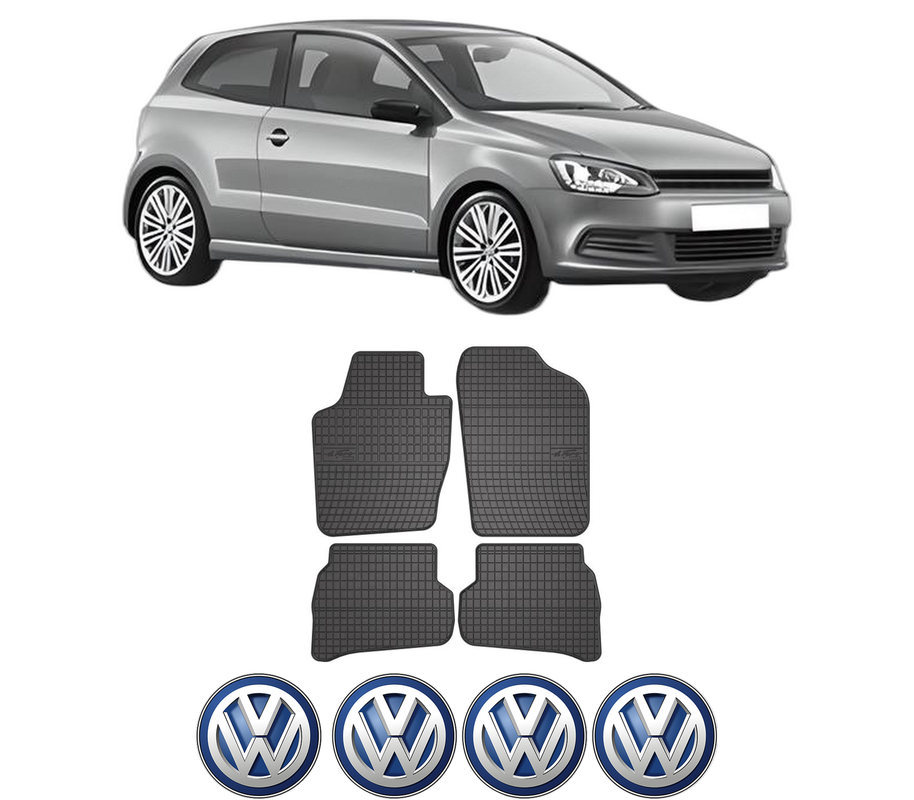 Set covorase presuri Volkswagen POLO V (6R1, 6C1) din 2009-2022, auto, din cauciuc thermoplastic, 4 Stickere auto cu Volkswagen