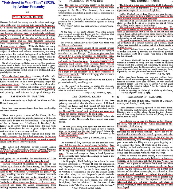 WW1 - Falsehood in War-Time - 1928 - The Criminal Kaiser - Wilhelm II - Allied propaganda trick - tr