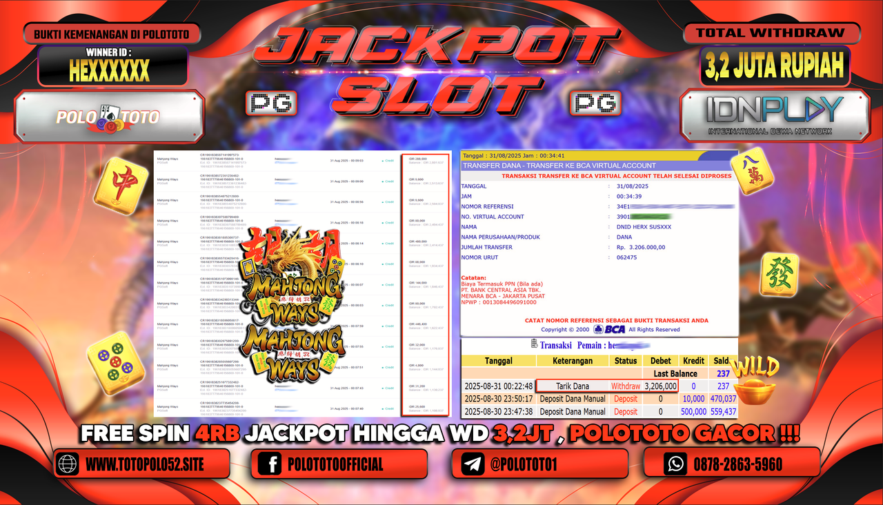 POLOTOTO JACKPOT SLOT MAHJONG WAYS Rp.3.206.000,-