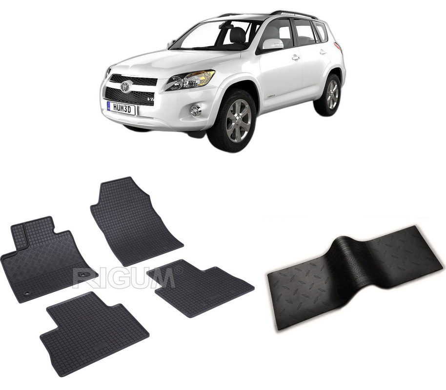 Set covorase auto TOYOTA RAV 4 V HYBRID din 01.2019-PREZENT, cu covoras tunel median, CAROSERIE SUV HYBRID, Presuri cauciuc 100%, compatibil cu autoturismul TOYOTA RAV 4 V HYBRID, Rigum