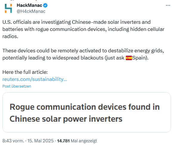Chinesische Wechselrichter und Akkus mit "unbekannten" Kommunikationskomponenten?