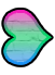 A sideways heart resembling the polysexual pride flag pointing right.