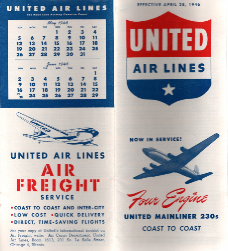 United Air Lines 1946 Time Table