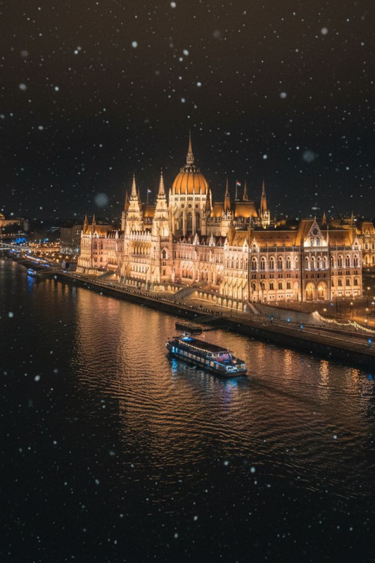 Budapest Parliament Danube River Christmas Night Lights