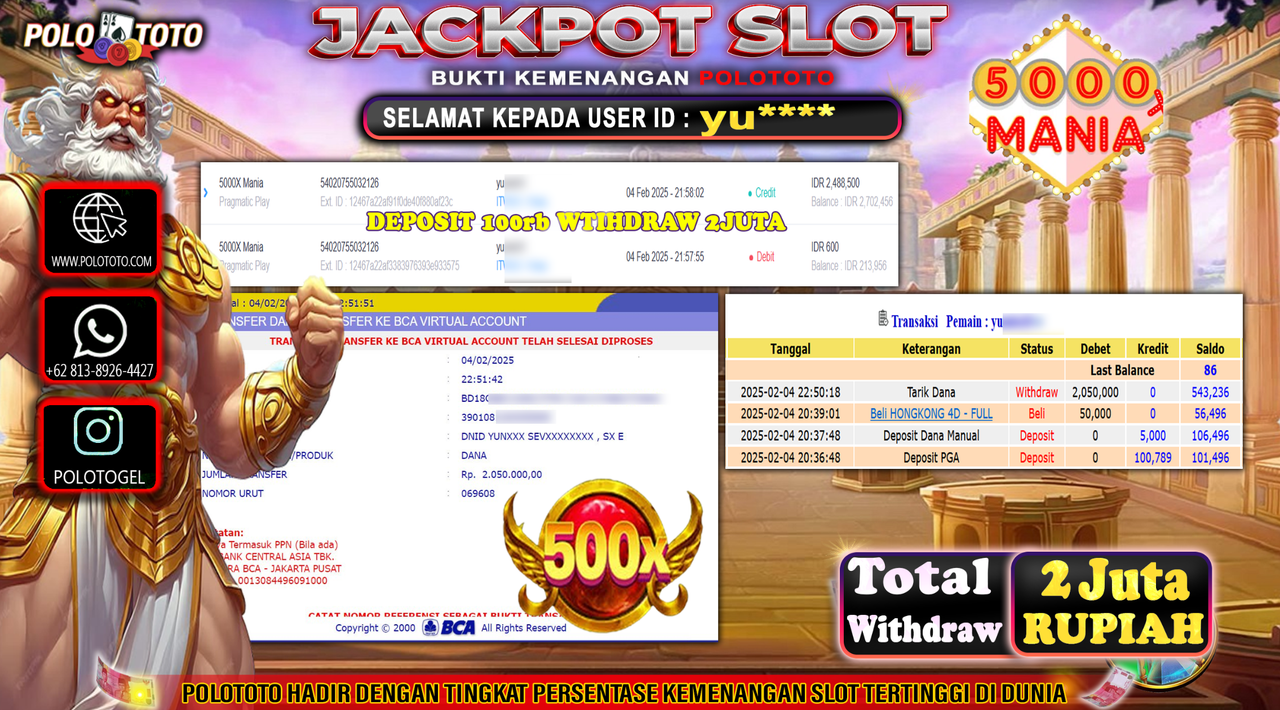 POLOTOTO JACKPOT SLOT 5000X MANIA Rp2,050.000,-