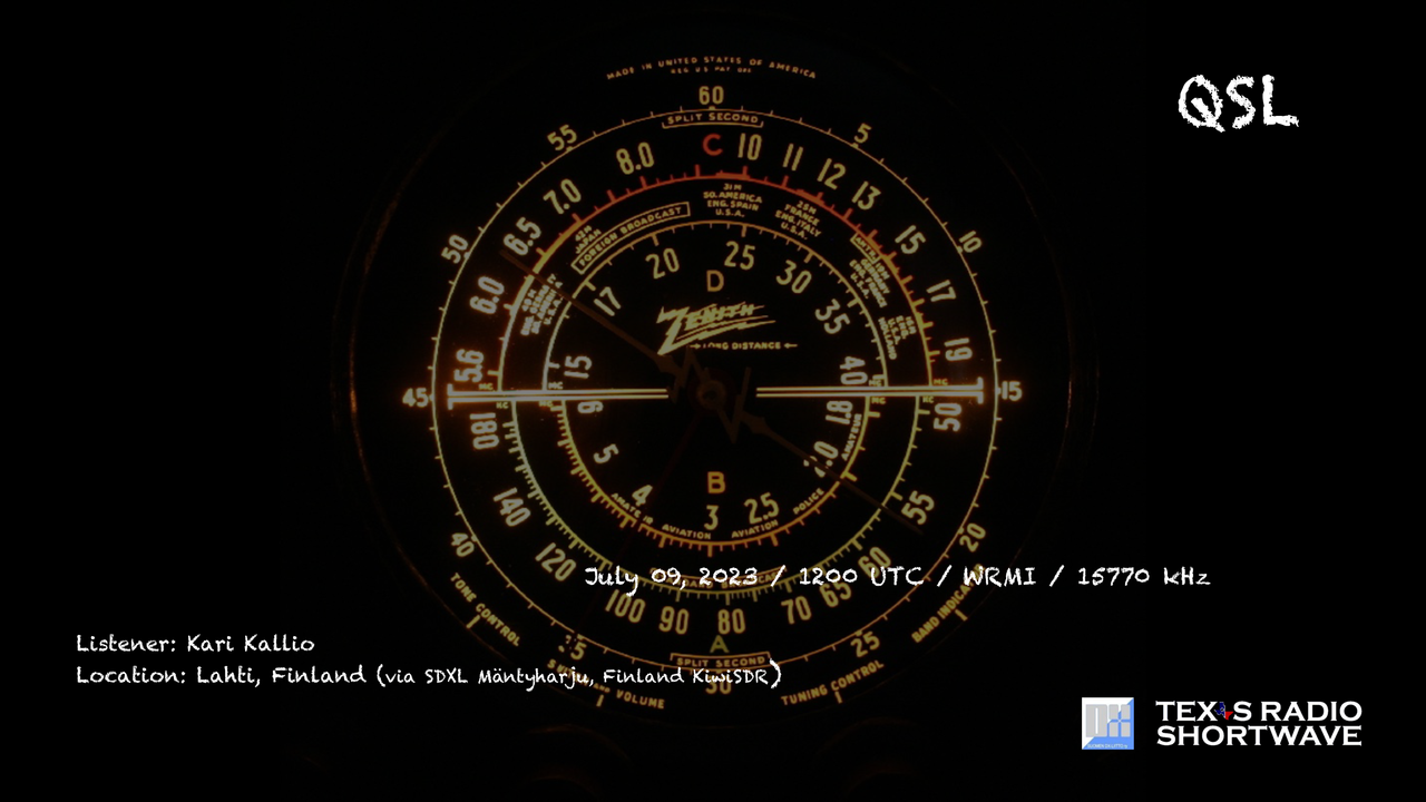 TRSW - Zenith Radio Dial #21 (15770 kHz) QSL_WRMI - Kallio