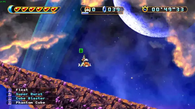 A clip from Freedom Planet 2, specifically a single-stage speedrun of Magma Starscape by Yuuki S, featuring the dog character Milla Basset quickly ascending a lava river, taking no damage due to timely guards just as she lands in it.