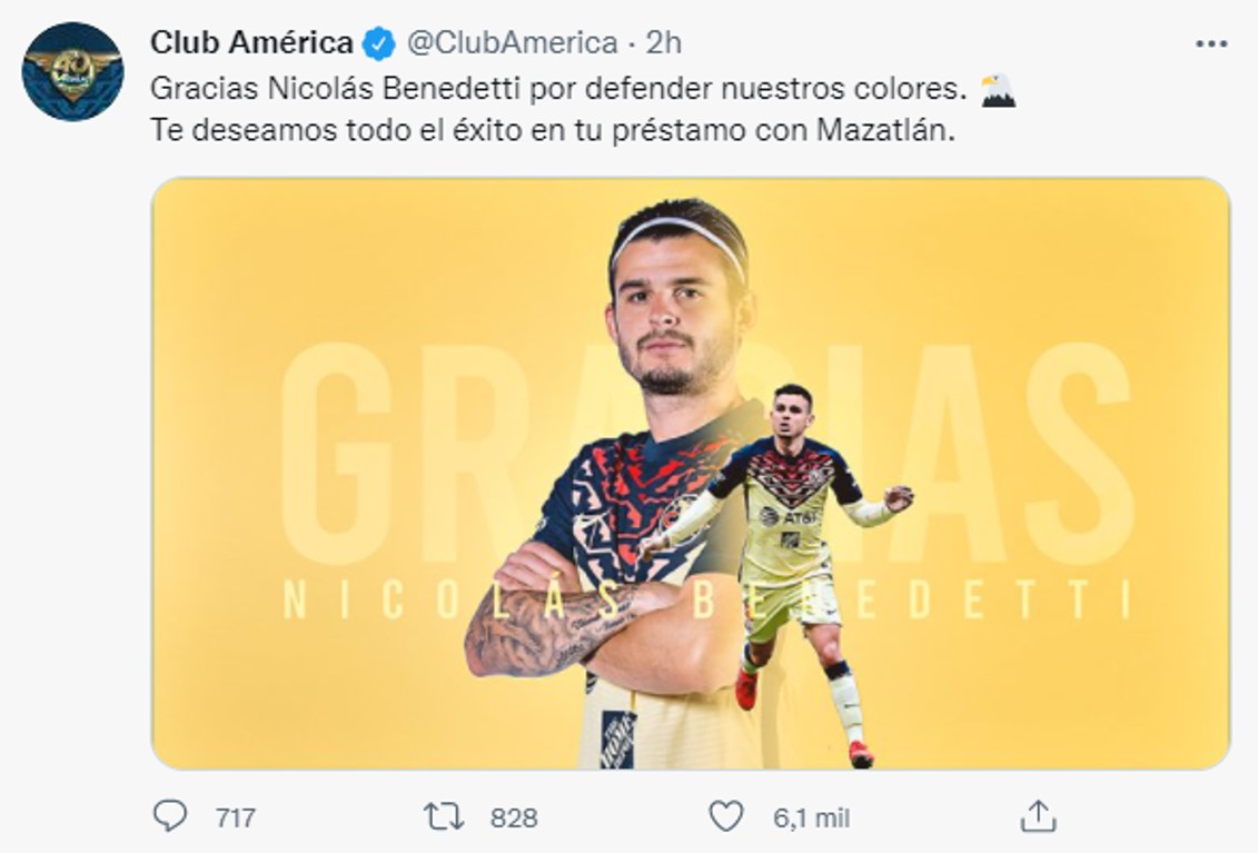 Nicolás Benedetti deja al Club América; este será su nuevo equipo