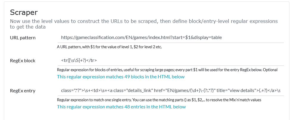 Mix'n'match catalog configuration (RegEx block)