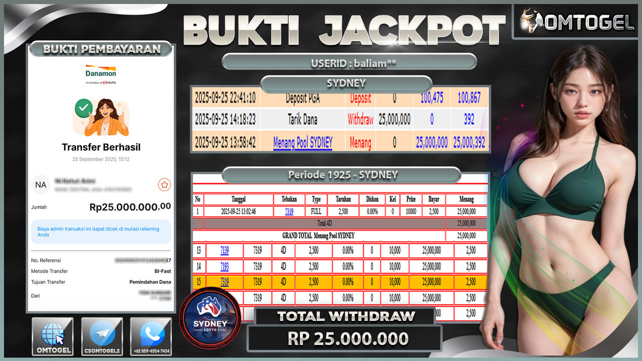 OMTOGEL JACKPOT SYDNEY 4D 25 JUTA DI BAYAR LUNAS ,-