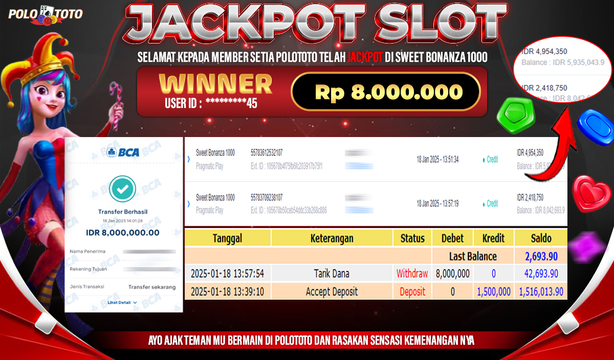 POLOTOTO JACKPOT SLOT SWEET BONANZA 1000 Rp.8,000.000,-