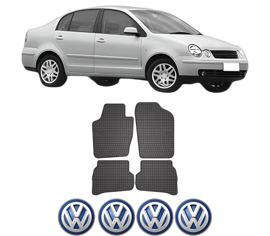 Set covorase presuri Volkswagen POLO IV Saloon (9A4, 9A2, 9N2, 9A6) din 2002-2012, auto, din cauciuc thermoplastic, 4 Stickere auto cu Volkswagen