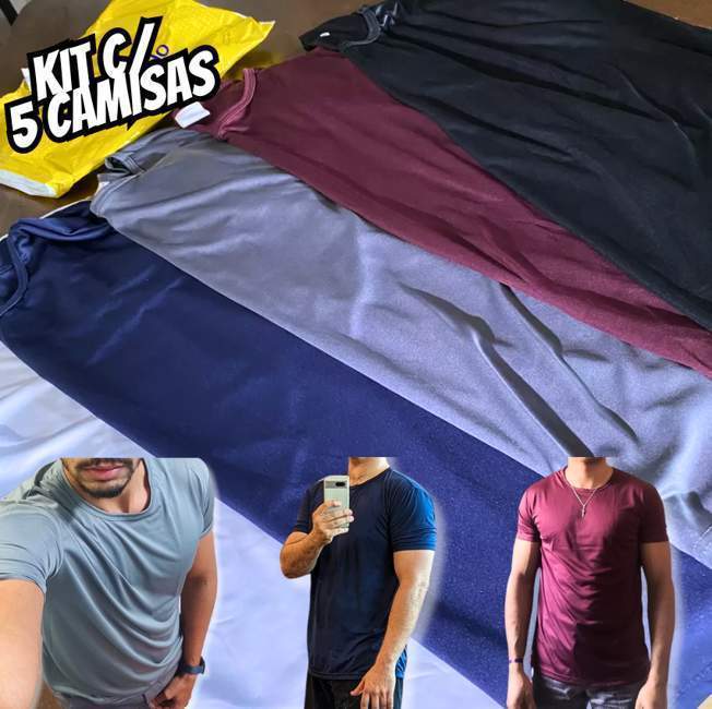 Kit 5 Camisetas Dry Fit Anti Suor – Linha Premium Uv 889