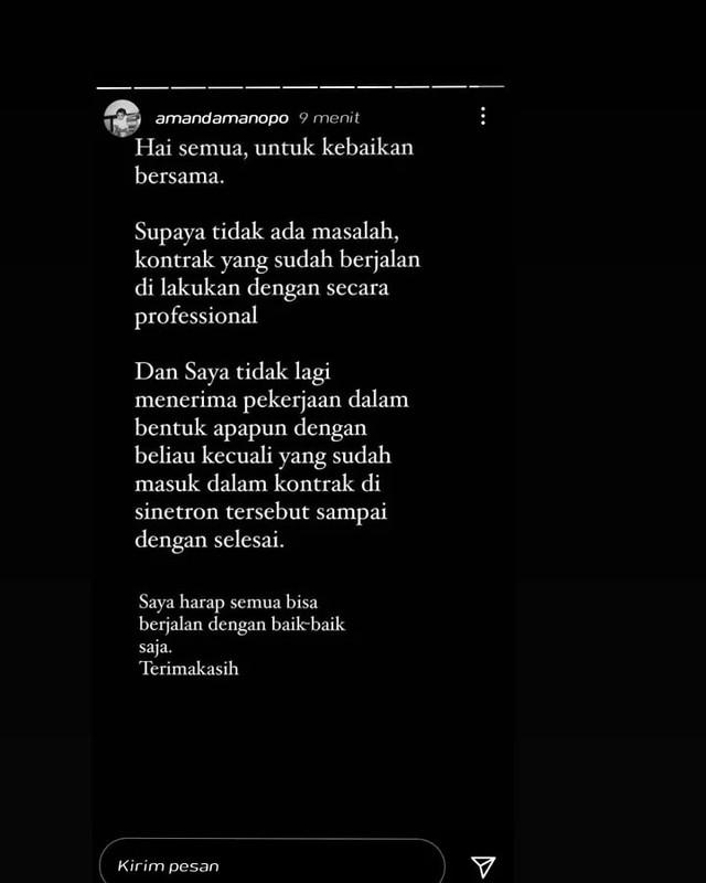 Kalarifikasi Amanda Manopo terkait pose foto dirinya bersama Arya Saloka untuk iklan.