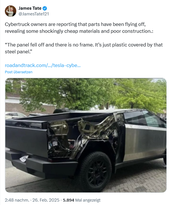 Tesla Cybertruck mit abgefallener Seitenblende