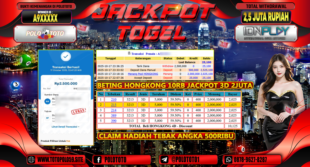 POLOTOTO JACKPOT TOGEL MENANG HONGKONG LOTTO Rp.2.500.000,- LUNAS