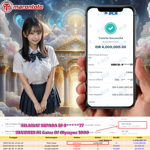 Bukti Kemenangan Member Marontoto Sebesar 4,000,000 JuTa