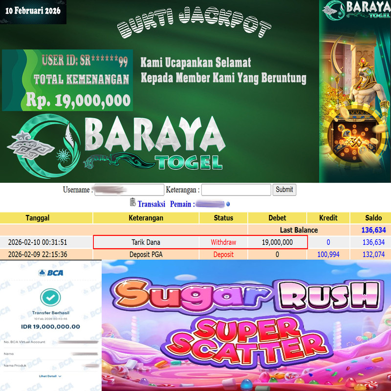 Rp. 19.000.000.- WD LUNAS DI BARAYATOGEL