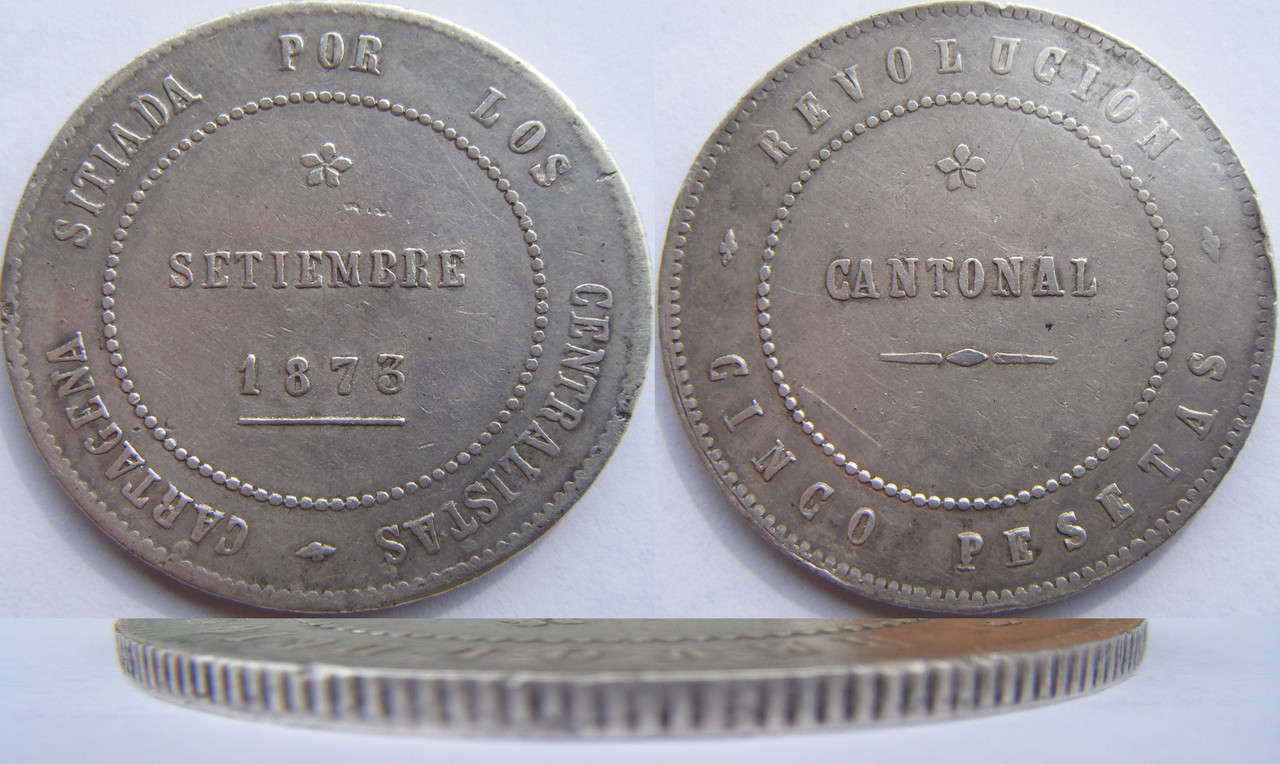 5 Pesetas 1873. Revolución Cantonal. Cartagena 5-P-Cartagena-1873