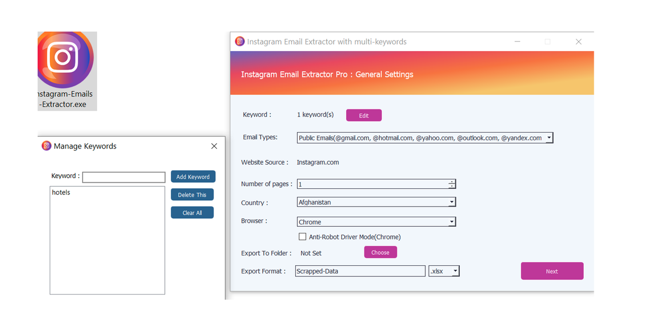 Instagram eMails Scrapper & Extractor Pro - 3