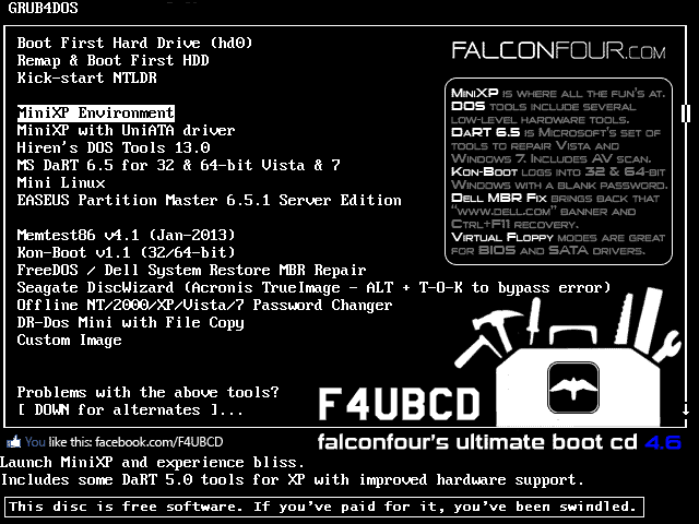 FalconFour’s Ultimate Boot CD (F4UBCD) v4.61 Free Download