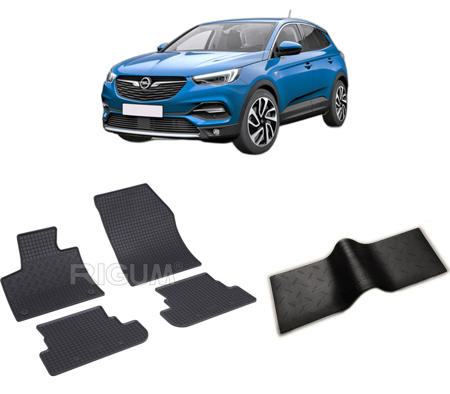 Set covorase auto OPEL GRANDLAND X PHEV din 11.2019-PREZENT, cu covoras tunel median, CAROSERIE SUV, Presuri cauciuc 100%, compatibil cu autoturismul OPEL GRANDLAND X PHEV, Rigum
