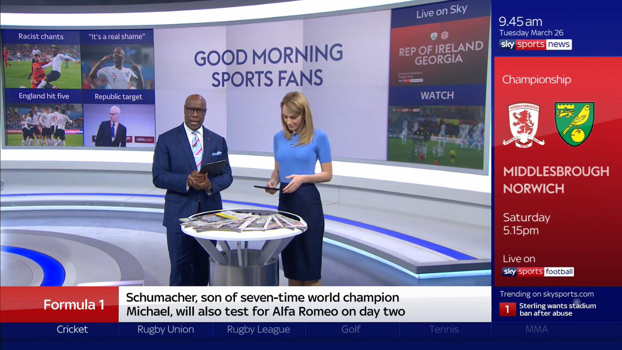 26 March - 09.00.00 - Good Morning Sports Fans. Round-up of the 