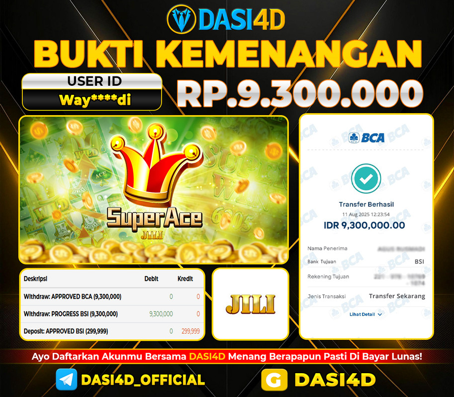 BUKTI KEMENANGAN 11 AGUSTUS 2025 DI SUPER ACE WD 9.300.000