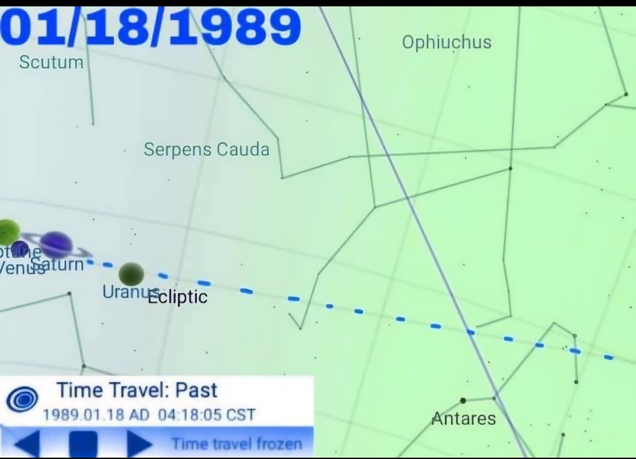 Sky Map showing Neptune Venus Saturn Uranus on ecliptic