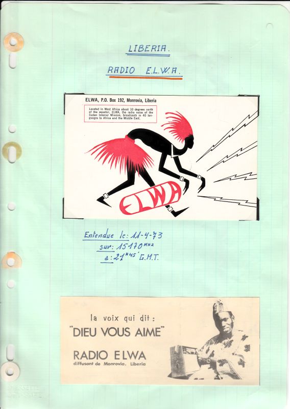 R.ELWA (Libéria) QSL-ELWA-1973