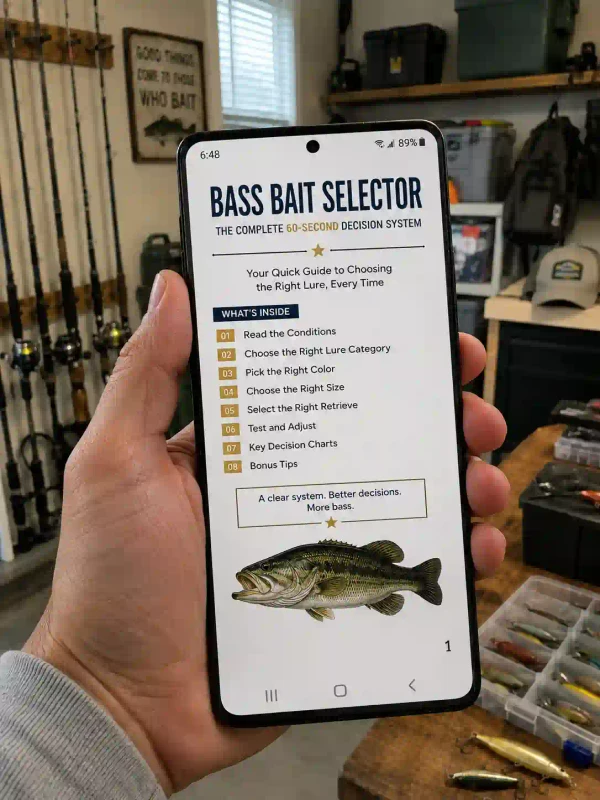 Bass angler viewing Bass Bait Selector on a different phone