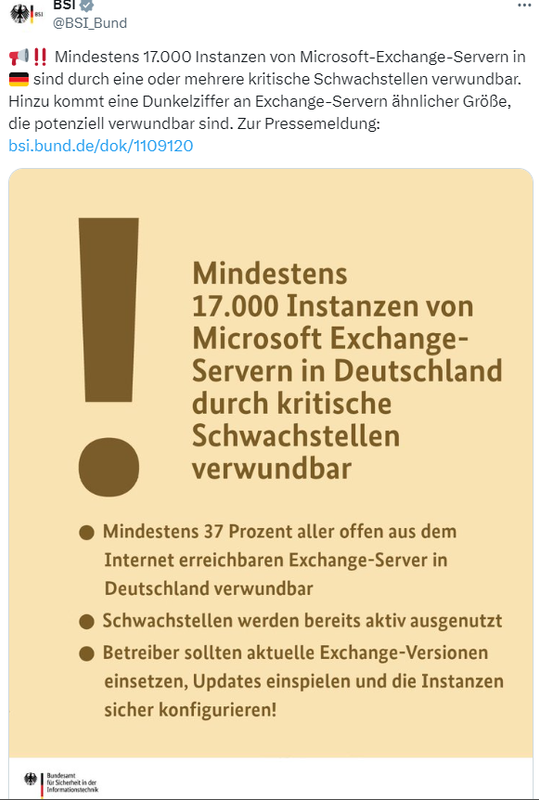 BSI-Exchange Warnung vor Schwachstellen