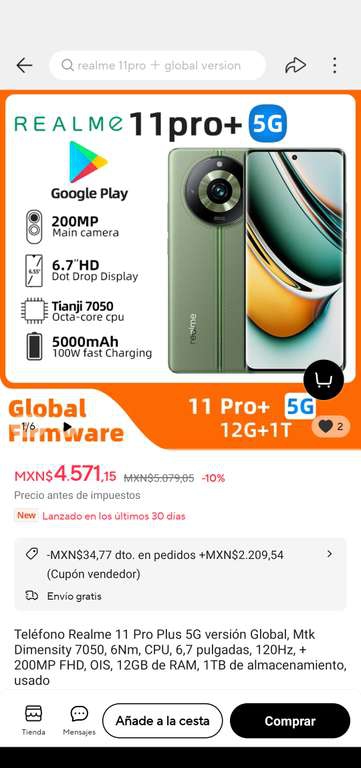 AliExpress: Celular Relme 11 Pro+ 5g 
