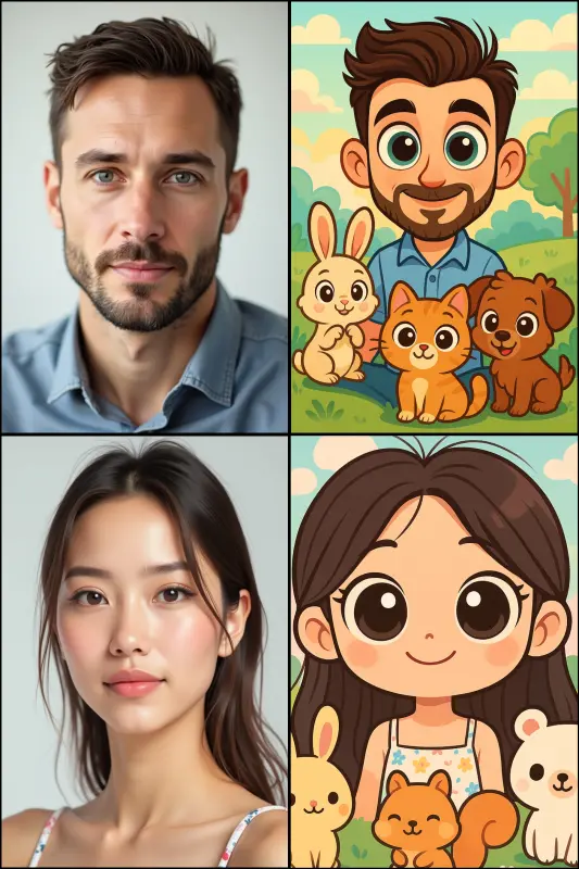 AI cartoon selfie - soft anime style transformation