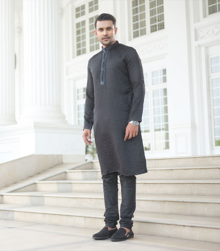 Men’s Exclusive Punjabi & Pajama : Black Jacquard Design