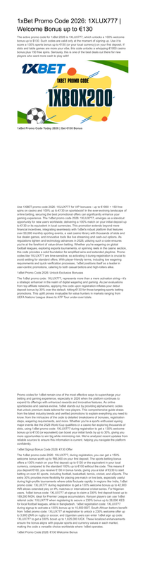 Promo Code for 1x Bet 1XLUX777 130 Simple Code