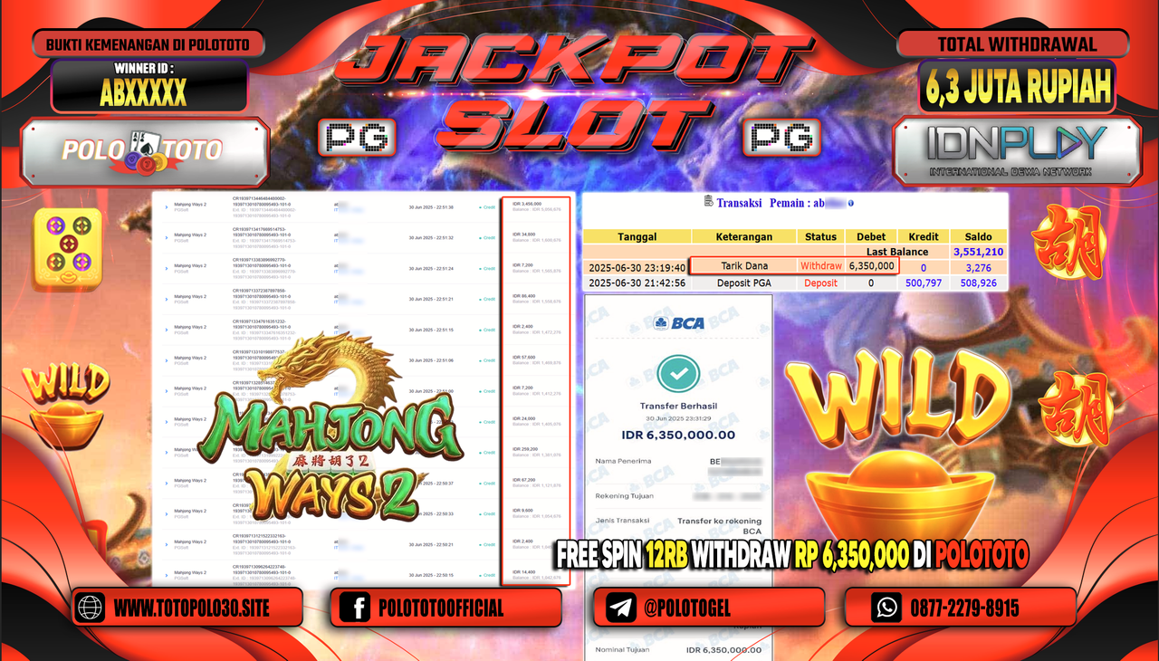 POLOTOTO JACKPOT SLOT MAHJONG WAYS 2 Rp.6.350.000,- LUNAS